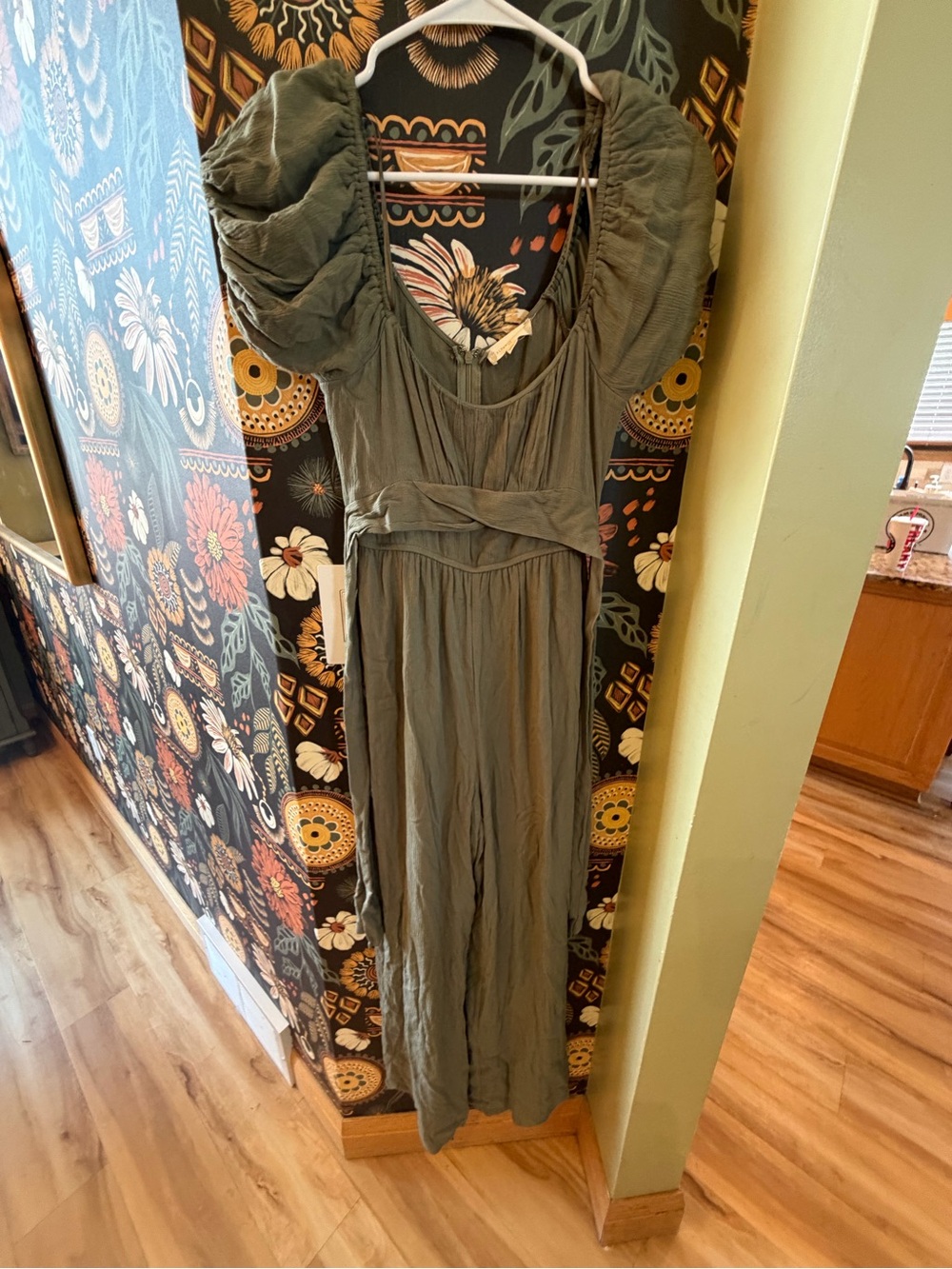Altar'd State Olive Puff Sleeve Jumpsuit